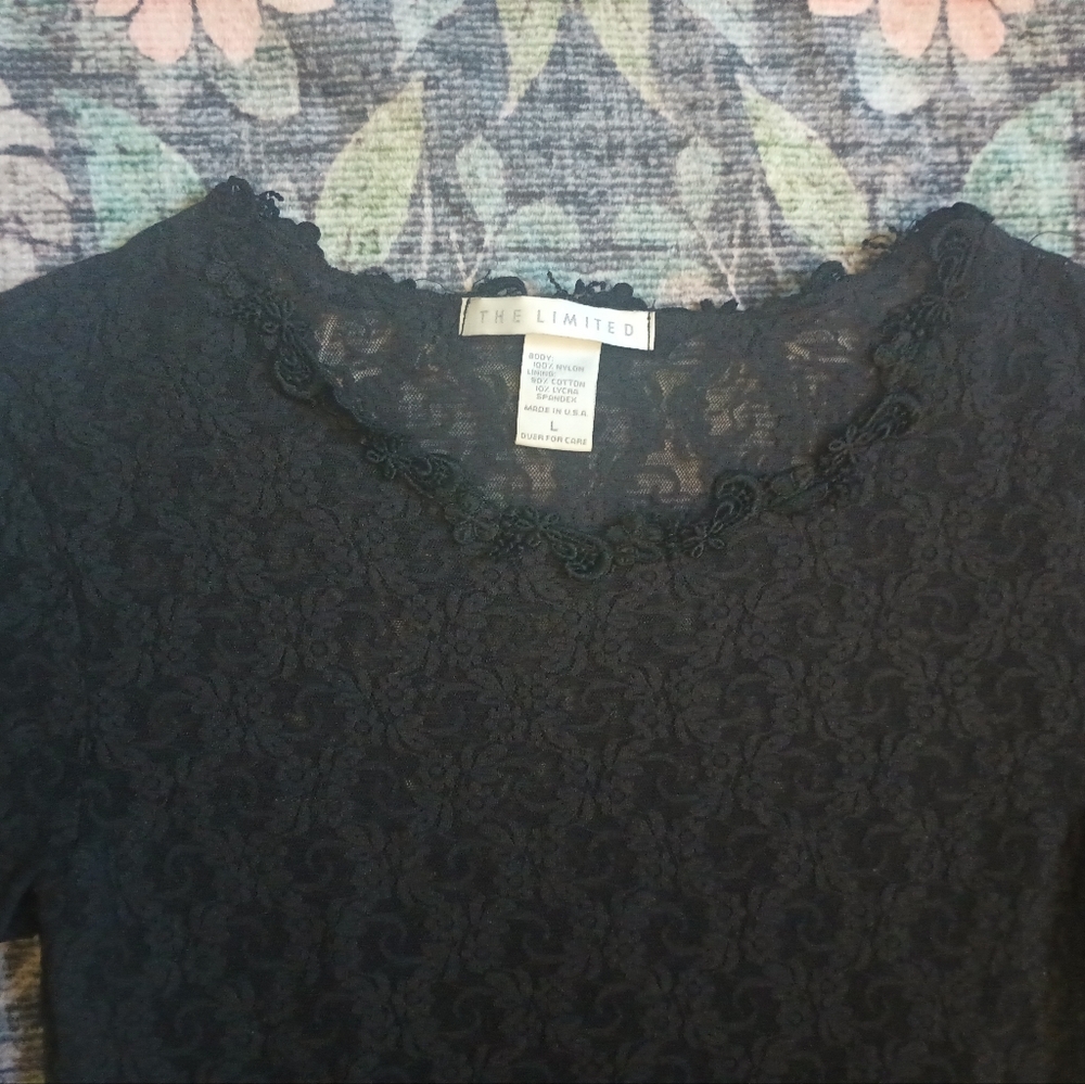 The Limited Womens Sheer Lace Bodysuit Large Black Nylon Whimsigoth Fairy Grunge - Picture 2 of 9